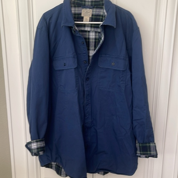 VINTAGE LL Bean Jacket Mens XL Tall Blue Canvas Chore Field Coat Plaid Lined - Picture 13 of 13